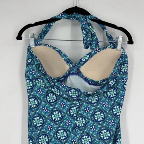 SPANX Assets FIESTA BLUE PATTERNED HALTER 1 PC BATHING SUIT SWIMSUIT XL - Picture 4 of 9